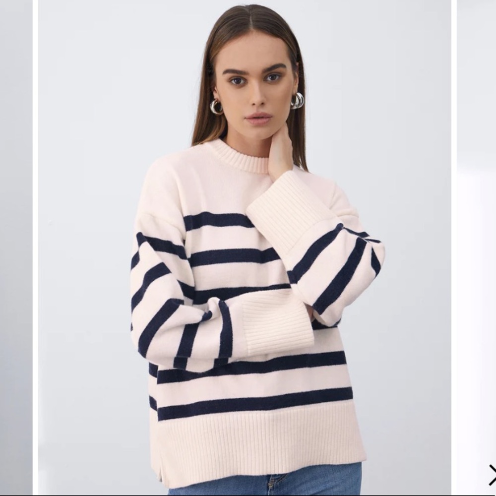 NWT - Crew Neck Drop Shoulder Striped Sweater